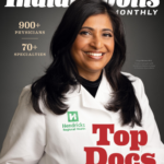 2024 over image of Indianapolis Monthly Top Doctors issue featuring a female physician